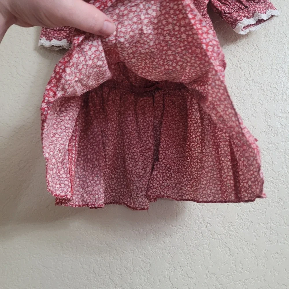 Vintage Sarah Kent 4T Red Floral Puff Sleeve Dress Lace Collared Bow Cottagecore